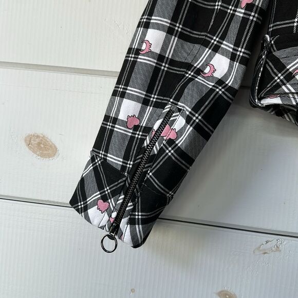 BlackMilk Tartan Heart Moto Jack Women's Size 12 Black Pink Plaid Biker NEW - Picture 11 of 16